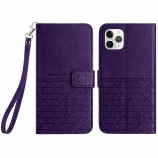 For iPhone 11 Pro Max Rhombic Texture Leather Phone Case with Lanyard(Purple)