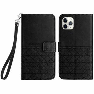 For iPhone 11 Pro Max Rhombic Texture Leather Phone Case with Lanyard(Black)