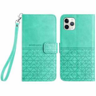 For iPhone 11 Pro Max Rhombic Texture Leather Phone Case with Lanyard(Green)