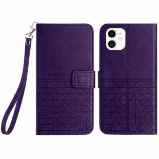 For iPhone 11 Rhombic Texture Leather Phone Case with Lanyard(Purple)