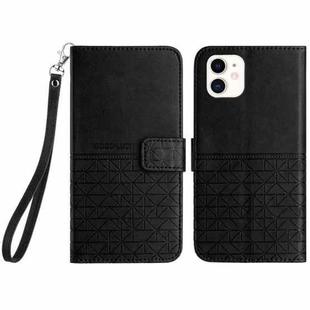 For iPhone 11 Rhombic Texture Leather Phone Case with Lanyard(Black)