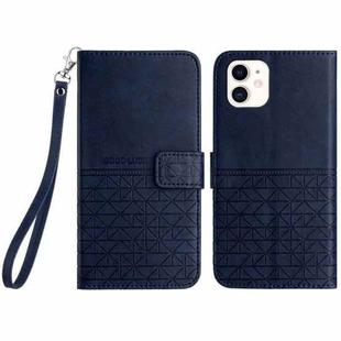 For iPhone 11 Rhombic Texture Leather Phone Case with Lanyard(Blue)
