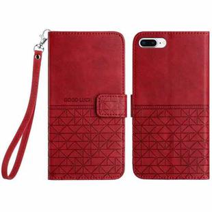 For iPhone 8 Plus / 7 Plus Rhombic Texture Leather Phone Case with Lanyard(Red)