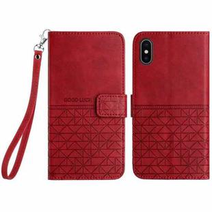 For iPhone X / XS Rhombic Texture Leather Phone Case with Lanyard(Red)