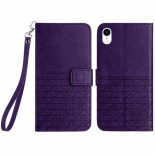 For iPhone XR Rhombic Texture Leather Phone Case with Lanyard(Purple)