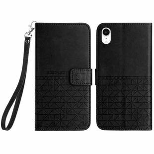 For iPhone XR Rhombic Texture Leather Phone Case with Lanyard(Black)