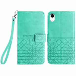 For iPhone XR Rhombic Texture Leather Phone Case with Lanyard(Green)