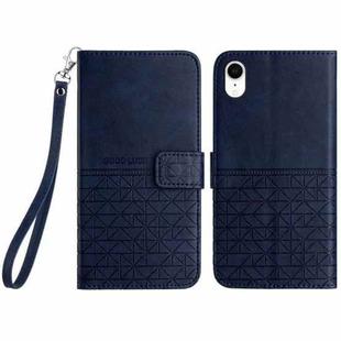 For iPhone XR Rhombic Texture Leather Phone Case with Lanyard(Blue)