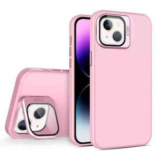 For iPhone 15 Skin Feel Lens Holder PC + TPU Phone Case(Pink)