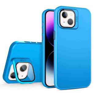 For iPhone 15 Skin Feel Lens Holder PC + TPU Phone Case(Space Blue)
