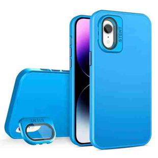 For iPhone XR Skin Feel Lens Holder PC + TPU Phone Case(Space Blue)