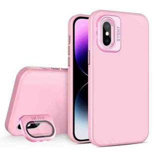 For iPhone XS Max Skin Feel Lens Holder PC + TPU Phone Case(Pink)