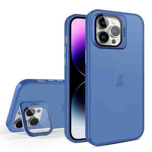 For iPhone 15 Pro Max Skin Feel Lens Holder Translucent Phone Case(Royal Blue)
