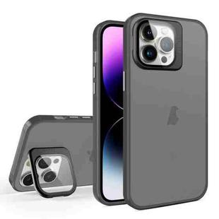 For iPhone 15 Pro Max Skin Feel Lens Holder Translucent Phone Case(Black)