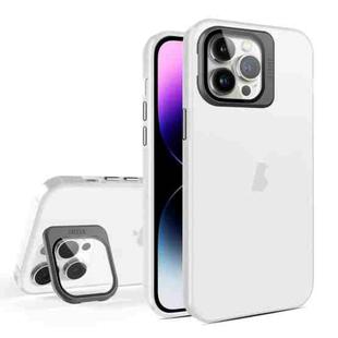 For iPhone 15 Pro Skin Feel Lens Holder Translucent Phone Case(White)