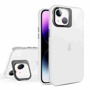 For iPhone 15 Plus Skin Feel Lens Holder Translucent Phone Case(White)