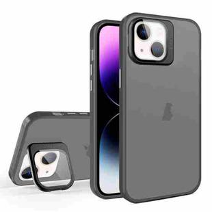 For iPhone 15 Plus Skin Feel Lens Holder Translucent Phone Case(Black)