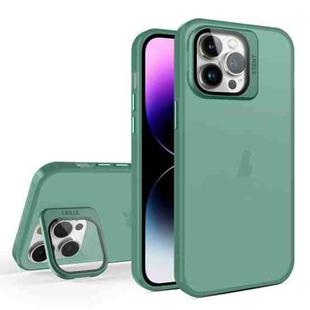 For iPhone 14 Pro Skin Feel Lens Holder Translucent Phone Case(Green)