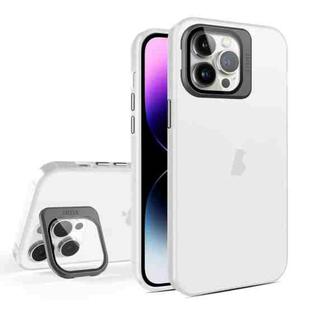 For iPhone 14 Pro Max Skin Feel Lens Holder Translucent Phone Case(White)