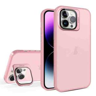 For iPhone 13 Pro Skin Feel Lens Holder Translucent Phone Case(Pink)