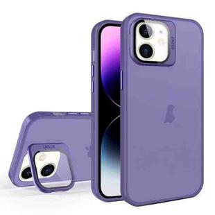 For iPhone 12 Skin Feel Lens Holder Translucent Phone Case(Dark Purple)