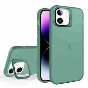 For iPhone 12 Skin Feel Lens Holder Translucent Phone Case(Green)