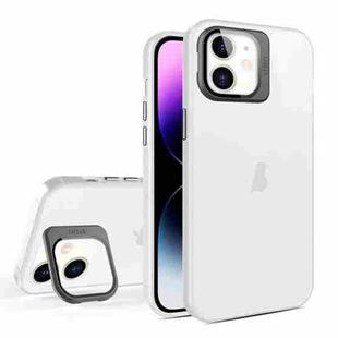 For iPhone 12 Skin Feel Lens Holder Translucent Phone Case(White)