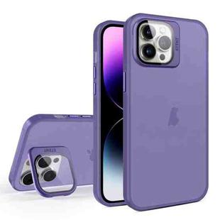 For iPhone 12 Pro Max Skin Feel Lens Holder Translucent Phone Case(Dark Purple)