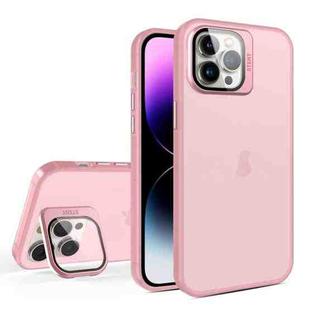 For iPhone 11 Pro Max Skin Feel Lens Holder Translucent Phone Case(Pink)