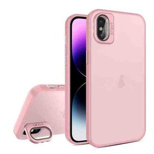 For iPhone X / XS Skin Feel Lens Holder Translucent Phone Case(Pink)