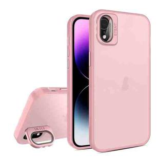 For iPhone XR Skin Feel Lens Holder Translucent Phone Case(Pink)