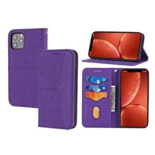 For iPhone 15 Pro Woven Texture Stitching Magnetic Leather Phone Case(Purple)