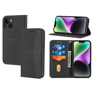 For iPhone 15 Plus Woven Texture Stitching Magnetic Leather Phone Case(Black)