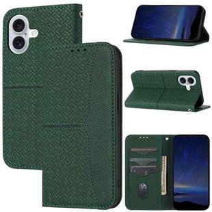 For iPhone 16 Woven Texture Stitching Magnetic Leather Phone Case(Green)