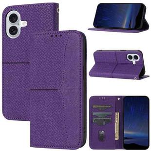 For iPhone 16 Woven Texture Stitching Magnetic Leather Phone Case(Purple)