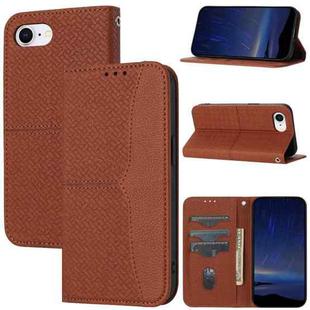 For iPhone SE 2024 Woven Texture Stitching Magnetic Leather Phone Case(Brown)