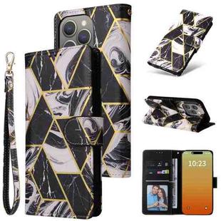 For iPhone 15 Pro Max Marble Bronzing Stitching Leather Phone Case(Black)