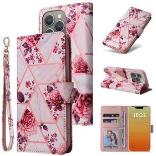 For iPhone 15 Pro Max Marble Bronzing Stitching Leather Phone Case(Rose Gold)