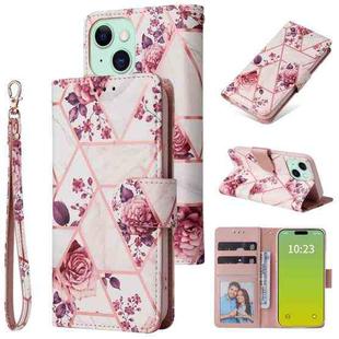 For iPhone 15 Plus Marble Bronzing Stitching Leather Phone Case(Rose Gold)
