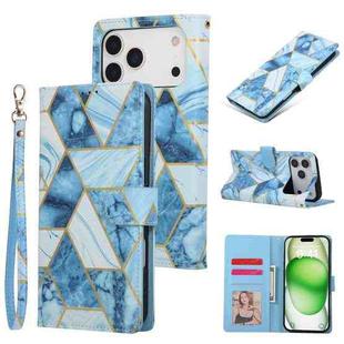 For iPhone 17 Pro Max Marble Bronzing Stitching Leather Phone Case(Blue)