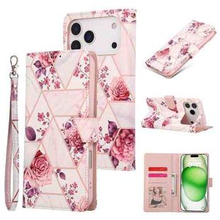 For iPhone 17 Pro Max Marble Bronzing Stitching Leather Phone Case(Rose Gold)