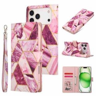 For iPhone 17 Pro Max Marble Bronzing Stitching Leather Phone Case(Purple)