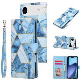 For iPhone 17 Air Marble Bronzing Stitching Leather Phone Case(Blue)