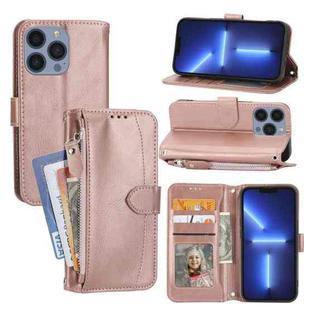 For iPhone 15 Pro Max Oil Skin Zipper Wallet Leather Phone Case(Rose Gold)
