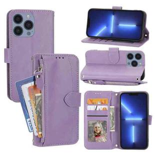 For iPhone 15 Pro Max Oil Skin Zipper Wallet Leather Phone Case(Purple)
