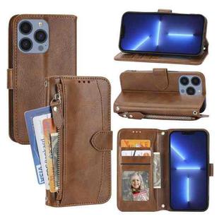 For iPhone 15 Pro Max Oil Skin Zipper Wallet Leather Phone Case(Brown)