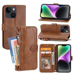 For iPhone 15 Plus Oil Skin Zipper Wallet Leather Phone Case(Brown)