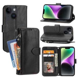 For iPhone 15 Plus Oil Skin Zipper Wallet Leather Phone Case(Black)