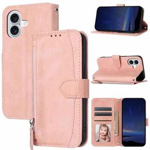 For iPhone 16 Oil Skin Zipper Wallet Leather Phone Case(Pink)