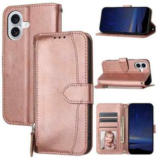 For iPhone 16 Oil Skin Zipper Wallet Leather Phone Case(Rose Gold)